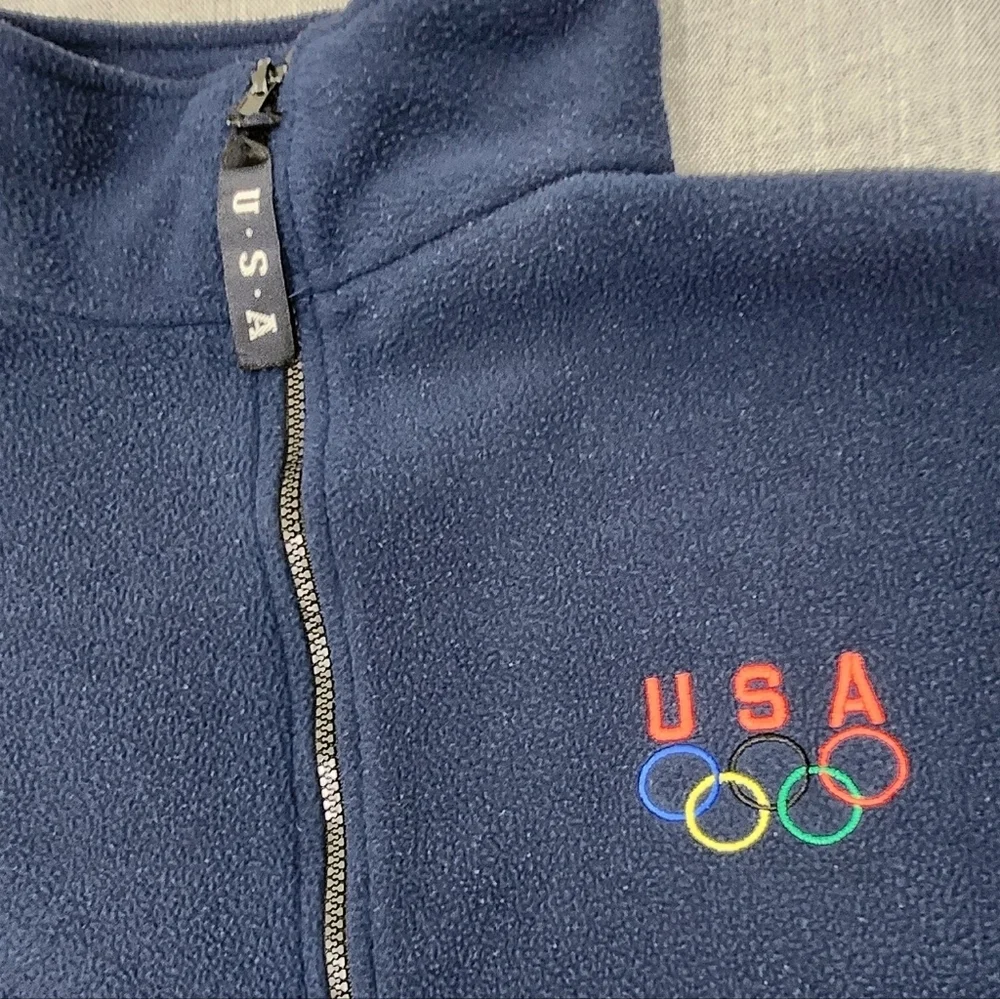 Vintage USA Olympic Navy Blue  Zip Up Fleece Jacket. Made in USA Large